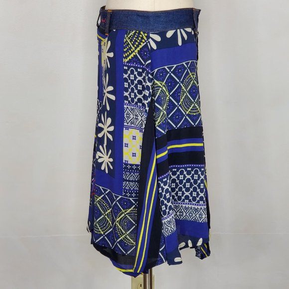 DESIGUAL Blue Patchwork Flare Skirt 40/6 EUC - Picture 2 of 9